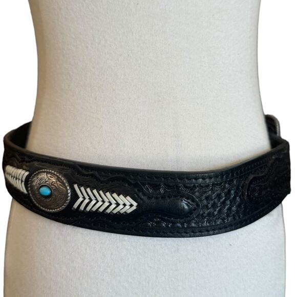 Vintage Black Fine Grain Tooled & Braided Leather Belt main image 4